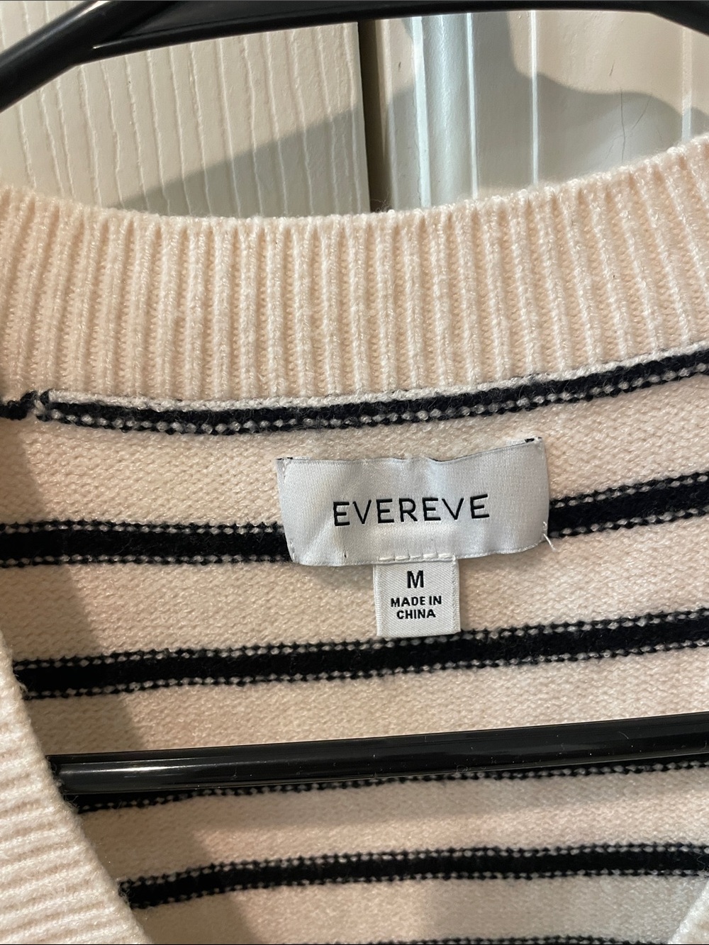 Evereve Striped V-Neck Sweater Vest in Cream and Black - Picture 2 of 3